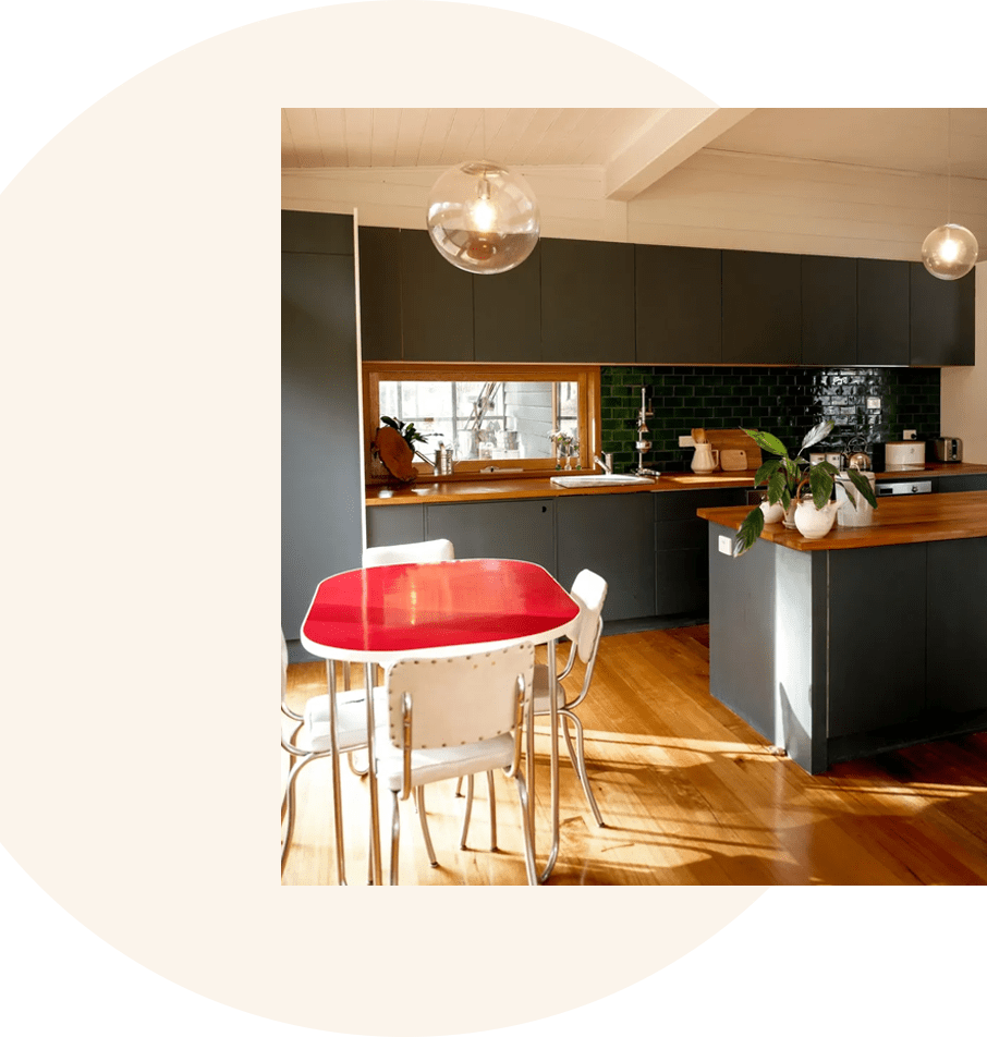 The dining area of a Bruny Island cottage accommodation